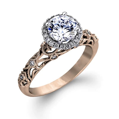  Gold Round Halo Engagement Ring